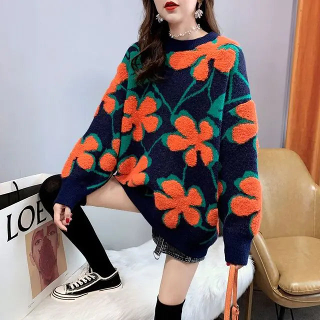 Women's Printed Casual Long-Sleeved Knitted Sweater