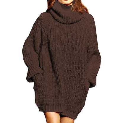 Women's High-neck Long-sleeved Pocket Sweater Dress