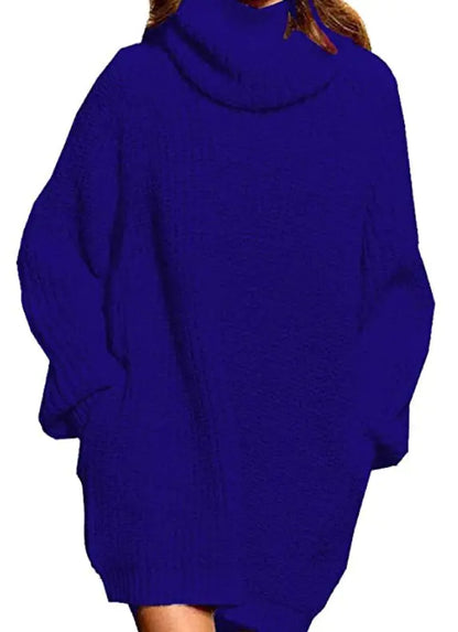 Women's High-neck Long-sleeved Pocket Sweater Dress