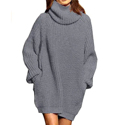 Women's High-neck Long-sleeved Pocket Sweater Dress