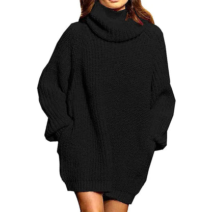 Women's High-neck Long-sleeved Pocket Sweater Dress