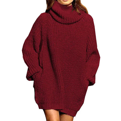 Women's High-neck Long-sleeved Pocket Sweater Dress