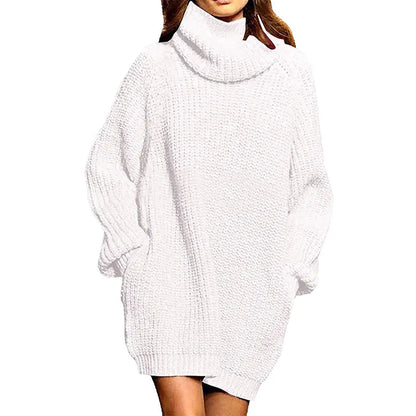 Women's High-neck Long-sleeved Pocket Sweater Dress