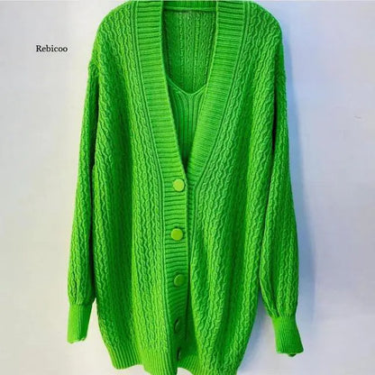 Women's Autumn Long-Sleeved V-Neck Sweater Dress Set