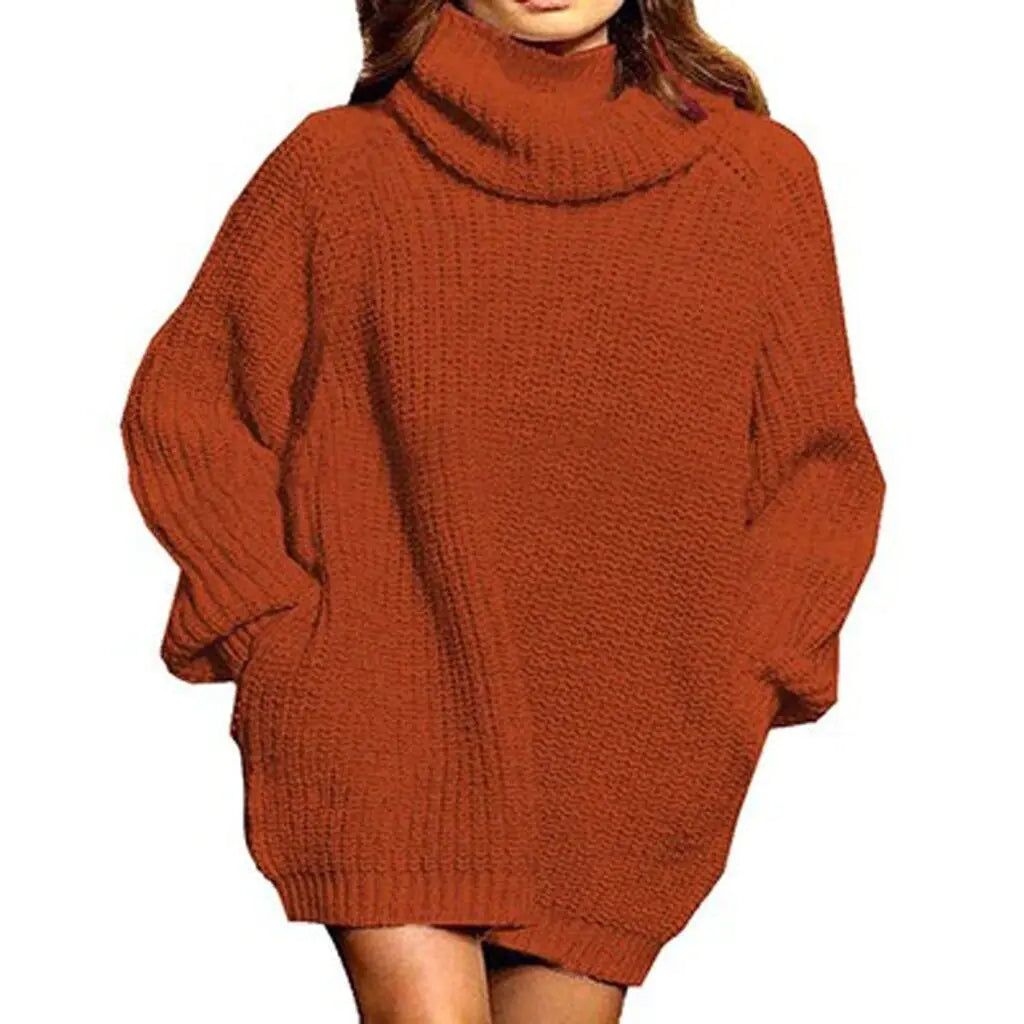 Women's High-neck Long-sleeved Pocket Sweater Dress