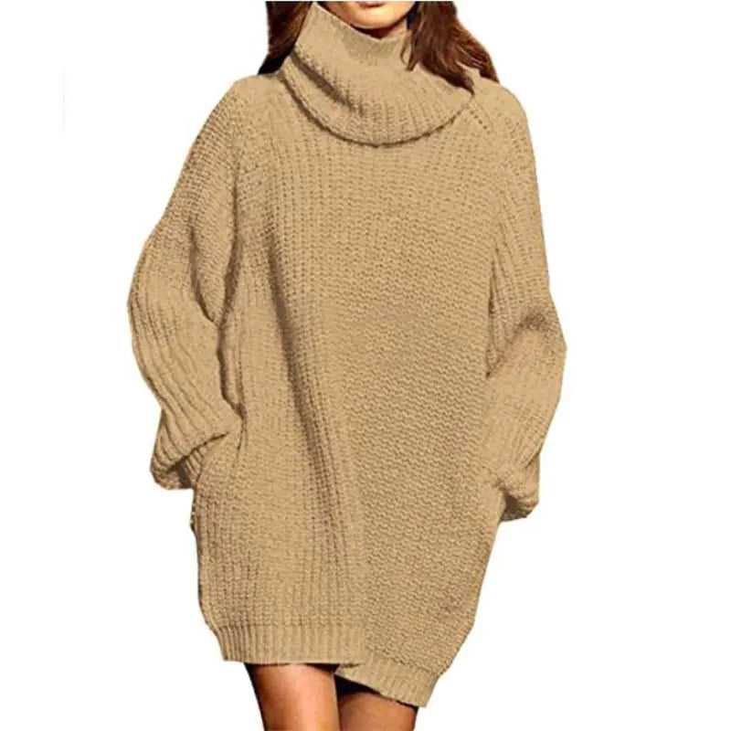 Women's High-neck Long-sleeved Pocket Sweater Dress